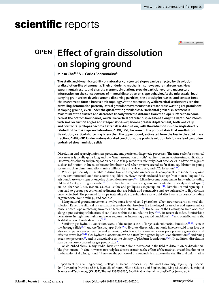 Cha and Santamarina 2022 Effect of grain dissolution on sloping ground.pdf